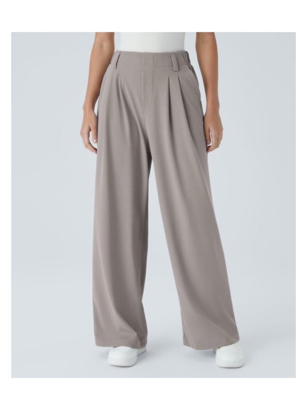 Halara Small  Womens Small Gray Wide-Leg Trousers Elastic Waist Pleated Design N